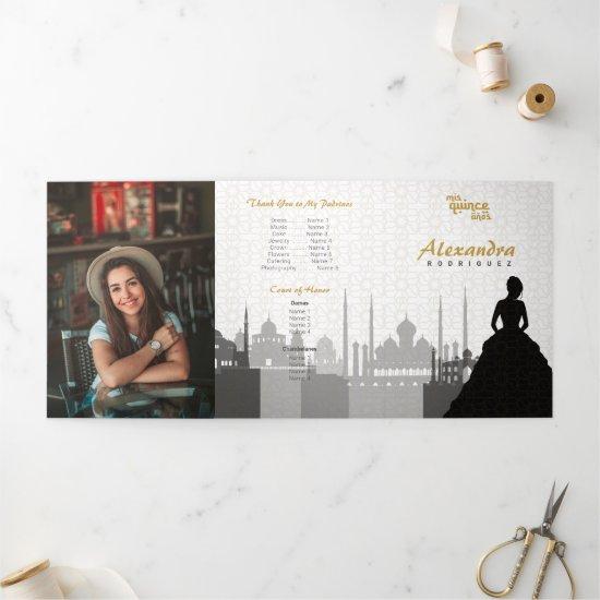 Black & Gold Arabian Quinceañera Photo Tri-Fold