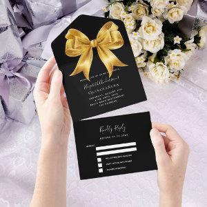 Black gold bow Quinceanera rsvp All In One