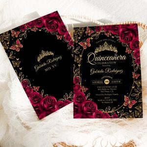 Black Gold Burgundy Quinceanera