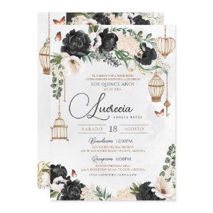 Black & Gold Butterfly Floral Elegant Quinceañera