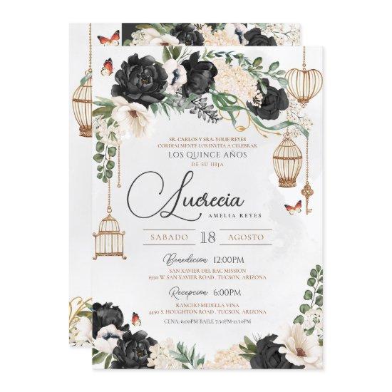 Black & Gold Butterfly Floral Elegant Quinceañera