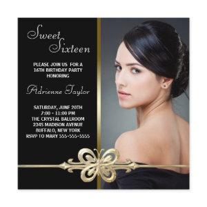 Black Gold Butterfly Photo Sweet Sixteen Birthday