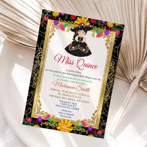 Black Gold Colorful Floral Quinceañera