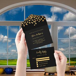 Black gold confetti birthday rsvp all in one