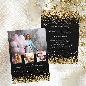 Black gold confetti photo collage luxury birthday