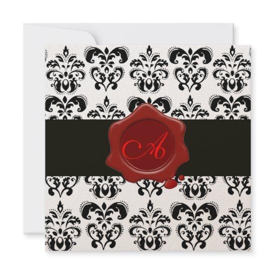 BLACK & GOLD DAMASK, RED WAX SEAL MONOGRAM