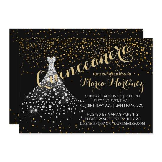 Black Gold Diamond Dress Quinceanera