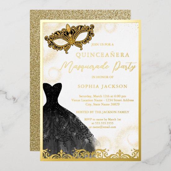 Black Gold Dress Masquerade Party Quinceanera  Foil