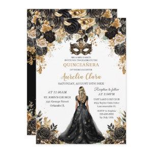 Black Gold Floral Blonde Masquerade Quinceañera