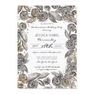 Black Gold Floral Confetti Watercolor Quinceañera