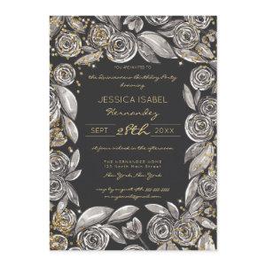 Black Gold Floral Confetti Watercolor Quinceañera