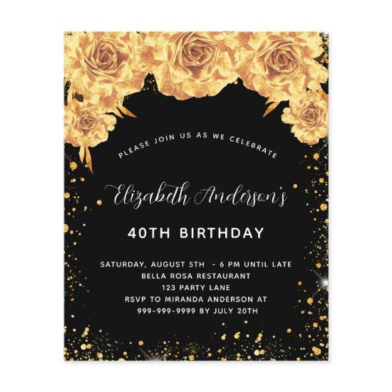 Black gold floral sparkle budget