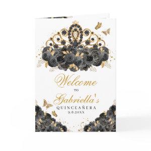 Black & Gold Floral Tiara Quinceanera Program