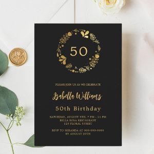 Black gold floral wreath luxury birthday