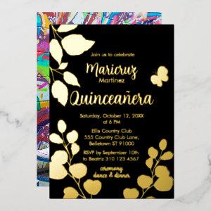 Black Gold Foil Botanical Quinceañera
