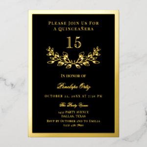 Black & Gold Foil Wreath Quinceañera Foil