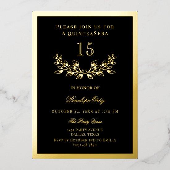 Black & Gold Foil Wreath Quinceañera Foil