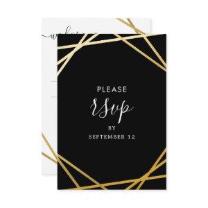 Black Gold Geometric Border Minimal Modern RSVP Card