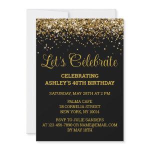Black & Gold Glitter 40th Birthday Let's Celebrate