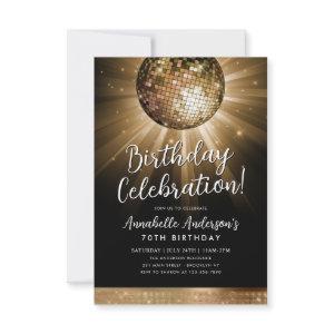 Black Gold Glitter 70s Party Disco Ball Birthday Note Card