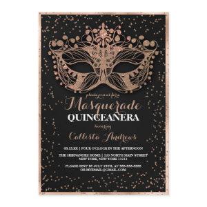 Black Gold Glitter Confetti Masquerade Quinceañera