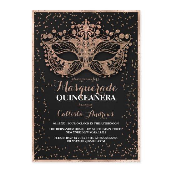 Black Gold Glitter Confetti Masquerade Quinceañera