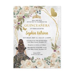Black Gold Glitter Floral Princess Quinceañera  Postcard