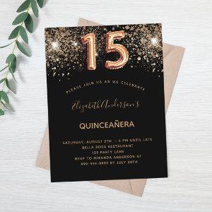 Black gold glitter Quinceanera  Postcard