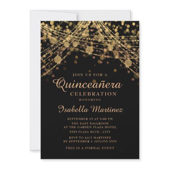Black Gold Glitter String Lights Quinceañera