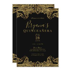 Black & Gold Lace Elegant Quinceañera Party