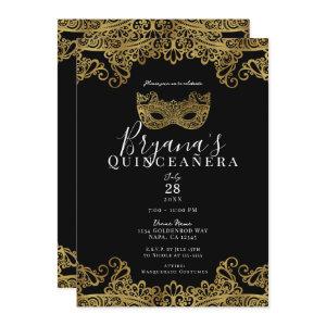 Black & Gold Lace Masquerade 15th Quinceañera