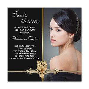 Black Gold Leopard Photo Sweet Sixteen Birthday