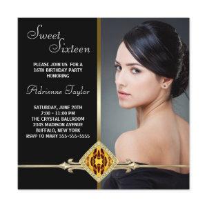 Black Gold Leopard Photo Sweet Sixteen Birthday