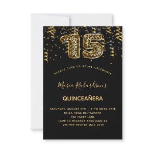 Black gold leopard print confetti Quinceanera