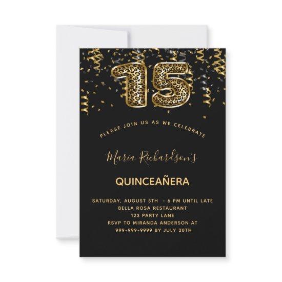 Black gold leopard print confetti Quinceanera