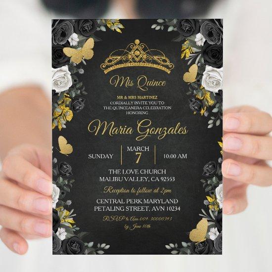 Black & Gold Mexican Charra Mis XV Anos Birthday
