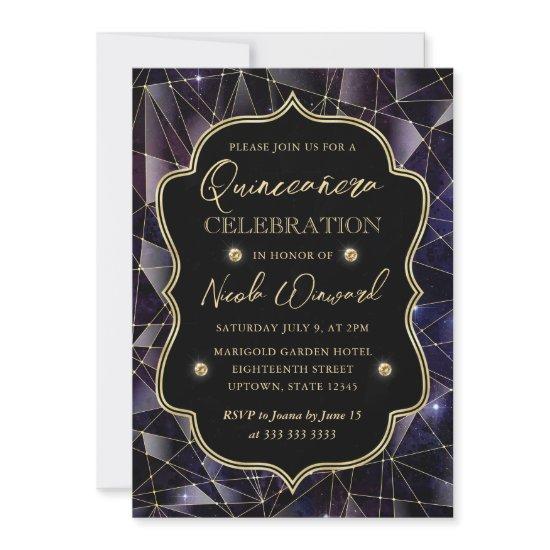 Black & Gold Midnight Crystal Galaxy Quinceanera