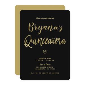 Black & Gold Modern Minimal Chic 15 Quinceañera