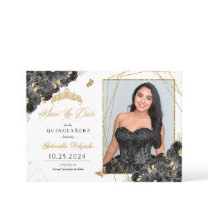 Black & Gold Photo Card Quinceañera Save The Date