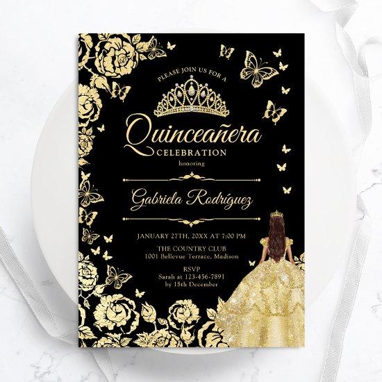 Black Gold Princess Gown Quinceanera