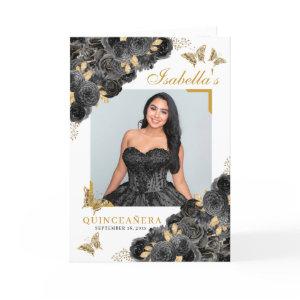 Black & Gold Quinceanera Tiara Butterflies Program