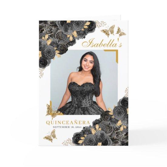 Black & Gold Quinceanera Tiara Butterflies Program