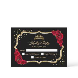 Black Gold Red Quinceanera RSVP Card