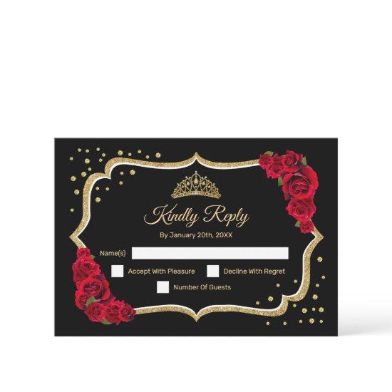 Black Gold Red Quinceanera RSVP Card