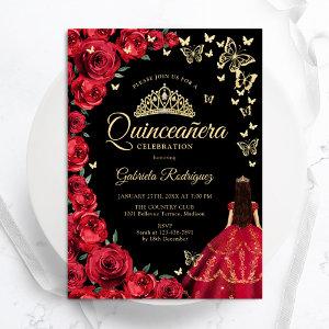 Black Gold Red Roses Butterflies Quinceanera