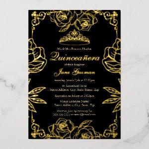 Black Gold Rose Garden Quinceanera Foil