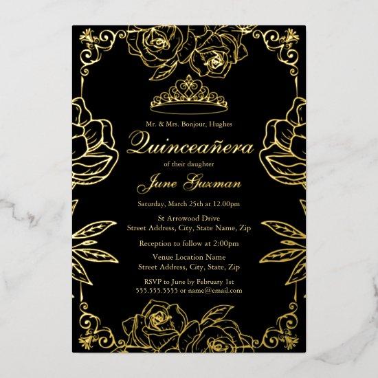 Black Gold Rose Garden Quinceanera Foil