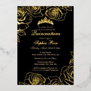 Black Gold Rose Garden Quinceanera  Foil