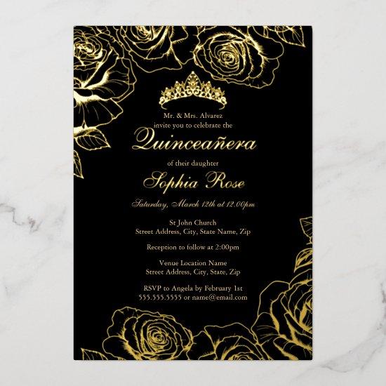 Black Gold Rose Garden Quinceanera  Foil