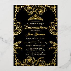 Black Gold Rose Garden Quinceanera Foil